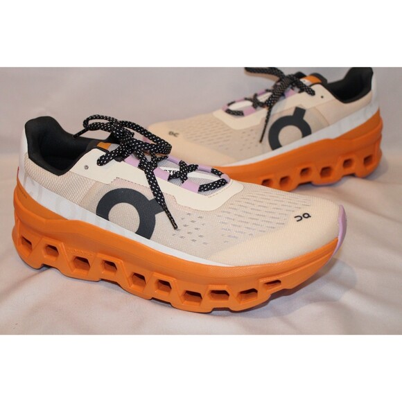 ON CLOUD WOMEN'S CLOUDMONSTER ATHLETIC RUNNING SHOES FLAME TUMERIC NWOB SZ 9 - Picture 2 of 5